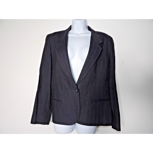 Harve Benard Blazer Womens 12 Wool Vtg Single Button Dark Navy Pinpoint Lined - Picture 9 of 14